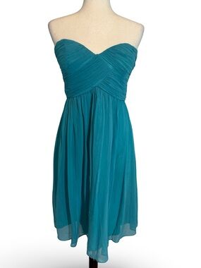 donna morgan morgan strapless silk chiffon dress Donna Morgan Turquoise Blue Silk Strapless Knee Length Chiffon Dress Size 2